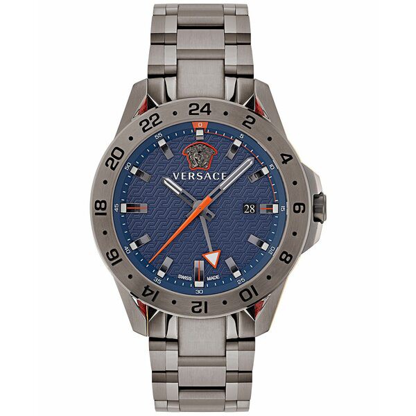 ヴェルサーチ メンズ 腕時計 アクセサリー Men's Swiss Sport Tech GMT Gunmetal Ion Plated Stainless Steel Bracelet Watch 45mm Ip Gu