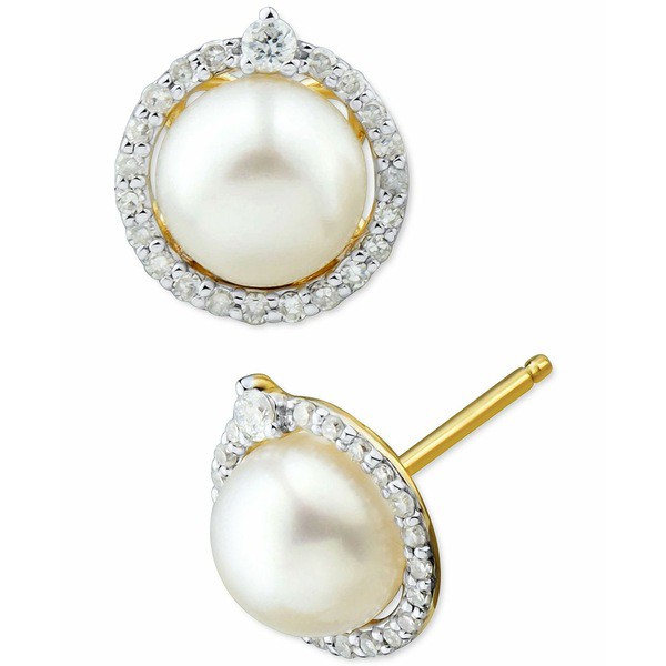 ホノラ レディース ピアス＆イヤリング アクセサリー Cultured Freshwater Pearl (6mm) & Diamond (1/6 ct. t.w.) Halo Stud Earrings in