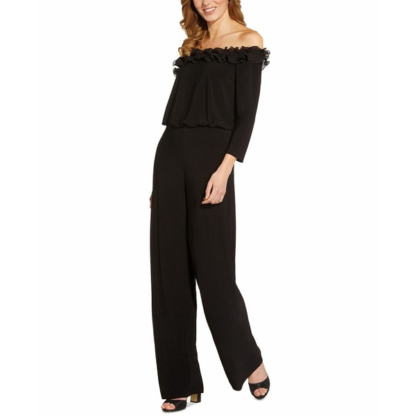 アドリアナ パペル レディース ワンピース トップス Plus Size Rosette Off-The-Shoulder Jumpsuit Black