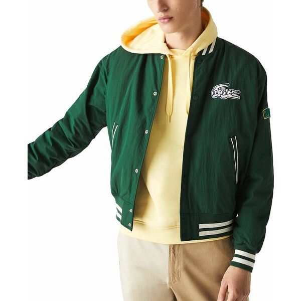 ラコステ メンズ ジャケット＆ブルゾン アウター Men's L!VE Heritage Logo Crinkled Ripstop Bomber Jacket Vert/laponie