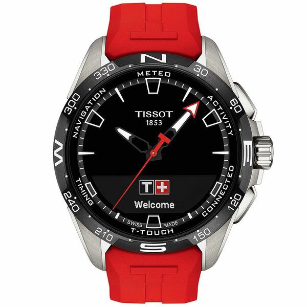 ティソット メンズ 腕時計 アクセサリー Men's Swiss T-Touch Connect Solar Red Rubber Strap Smart Watch 48mm Red