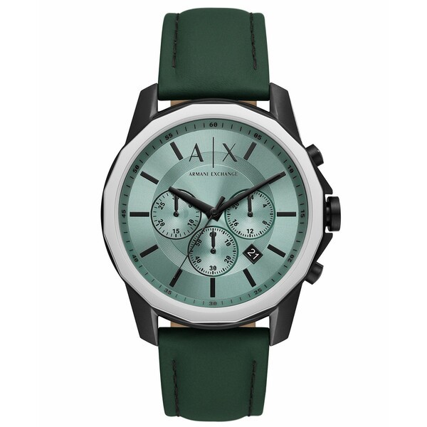 アルマーニ メンズ 腕時計 アクセサリー Men's Chronograph Banks Dark Green Leather Strap Watch 44mm Black & Green