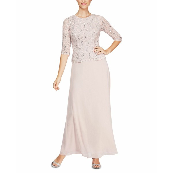 アレックスイブニングス レディース ワンピース トップス Women's Sequin Embellished Lace Top Gown Shell Pink