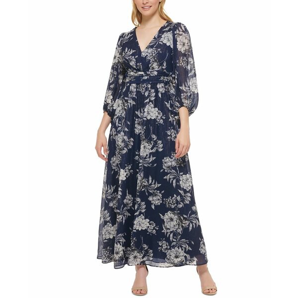 ジェシカハワード レディース ワンピース トップス Petite Chiffon Gown Navy