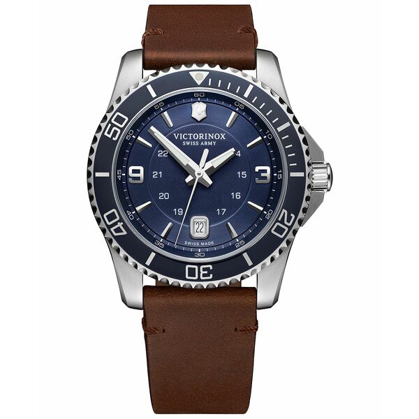 ビクトリノックス メンズ 腕時計 アクセサリー Men's Maverick Brown Leather Strap Watch 43mm Brown