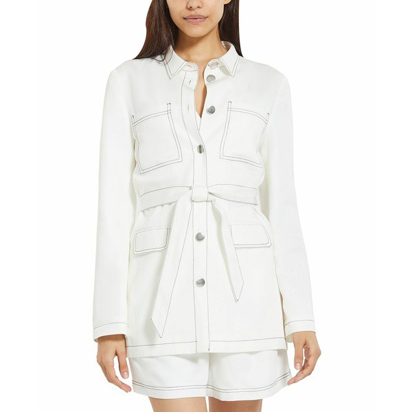 ビーシービージーマックスアズリア レディース ジャケット＆ブルゾン アウター Women's Contrast-Seam Belted Jacket Off White