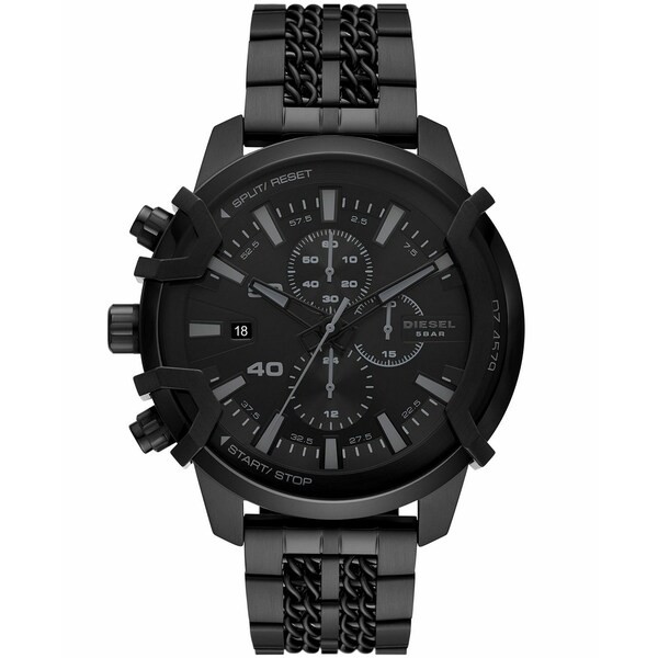 ディーゼル メンズ 腕時計 アクセサリー Men's Griffed Chronograph Black Stainless Steel Bracelet Watch, 48mm Black