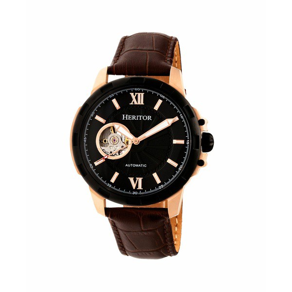 ヘリトール レディース 腕時計 アクセサリー Automatic Bonavento Rose Gold & Black Leather Watches 44mm Brown