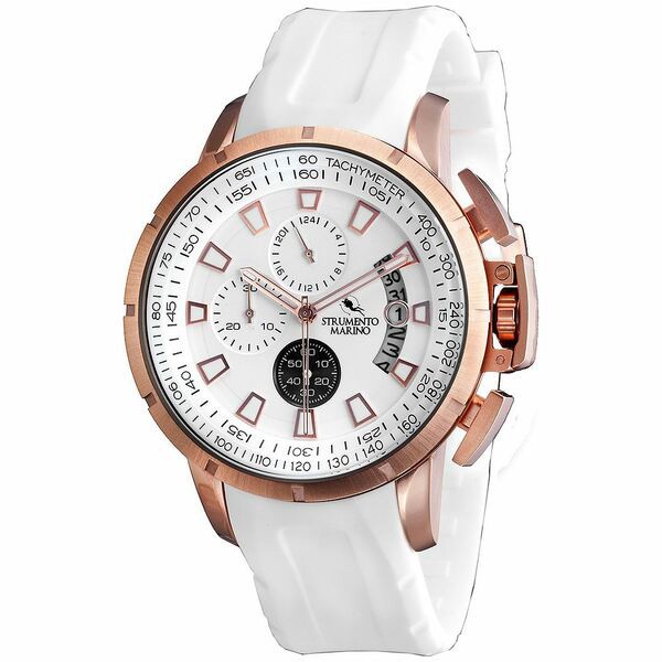 ストルメント マリーノ メンズ 腕時計 アクセサリー Men's Chronograph Enterprise White Silicone Strap Watch 46mm White Rose Gold