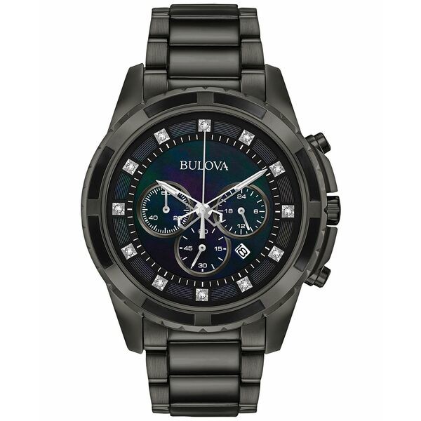 ブロバ メンズ 腕時計 アクセサリー Men's Chronograph Diamond Accent Dark Gray Stainless Steel Bracelet Watch 44mm 98D133 Black