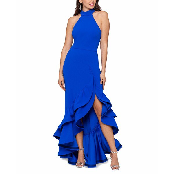 ベッツィ アンド アダム レディース ワンピース トップス Ruffled High-Low Gown New Cobalt