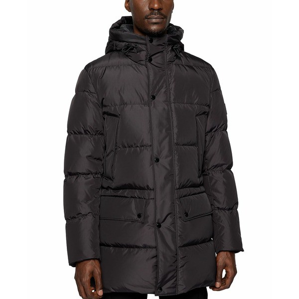 ヒューゴボス メンズ ジャケット＆ブルゾン アウター BOSS Men's Down-Filled Parka Jacket Black