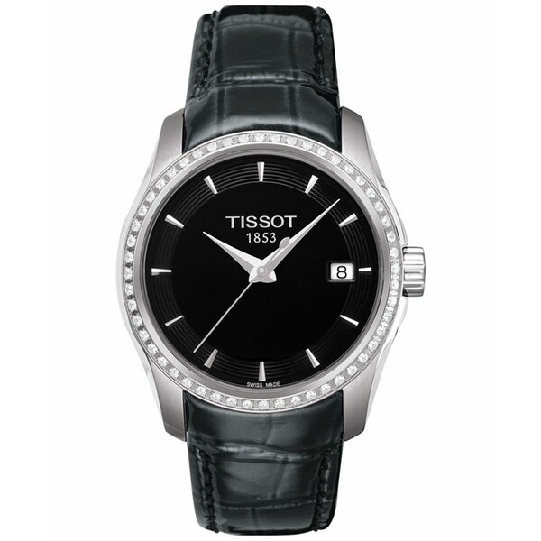 ティソット レディース 腕時計 アクセサリー Women's Swiss Couturier Diamond (1/3 ct. t.w.) Black Leather Strap Watch 32mm Black