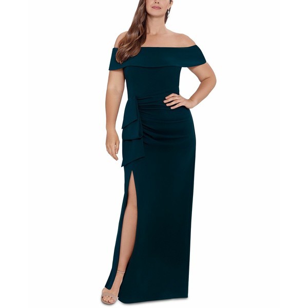 エスケープ レディース ワンピース トップス Plus Size Off-The-Shoulder Gown Pine Green