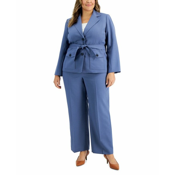 ル スーツ レディース カジュアルパンツ ボトムス Plus Size Safari Two-Button Straight-Leg Pantsuit Pale Blue