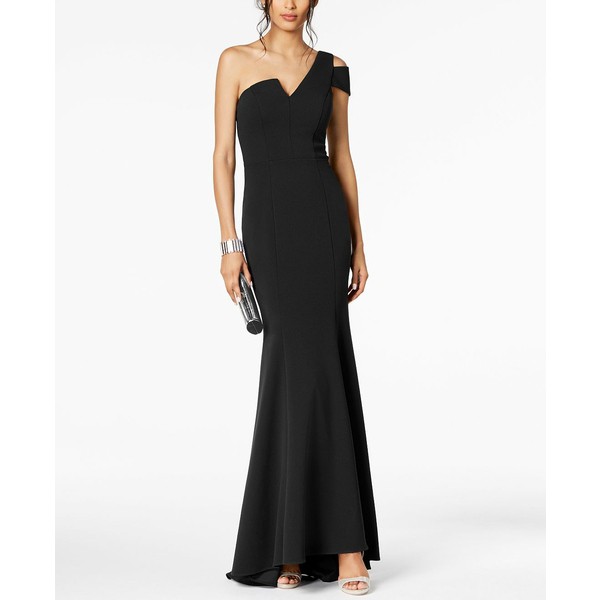 ベッツィ アンド アダム レディース ワンピース トップス Petite One-Shoulder Gown Black