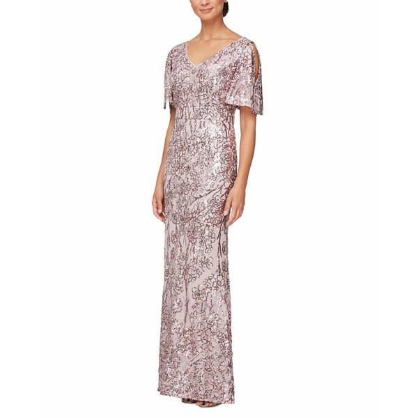 アレックスイブニングス レディース ワンピース トップス Women's Sequin Embellished Split-Sleeve Gown Blush Pink