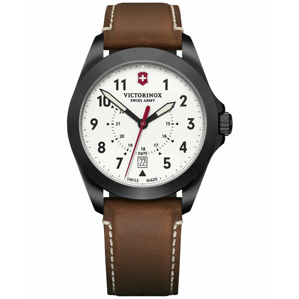 ビクトリノックス メンズ 腕時計 アクセサリー Men's Swiss Heritage Brown Leather Strap Watch 40mm White