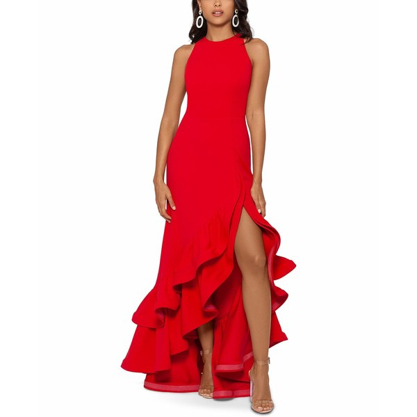 ベッツィ アンド アダム レディース ワンピース トップス Petite Ruffled High-Low Gown Red