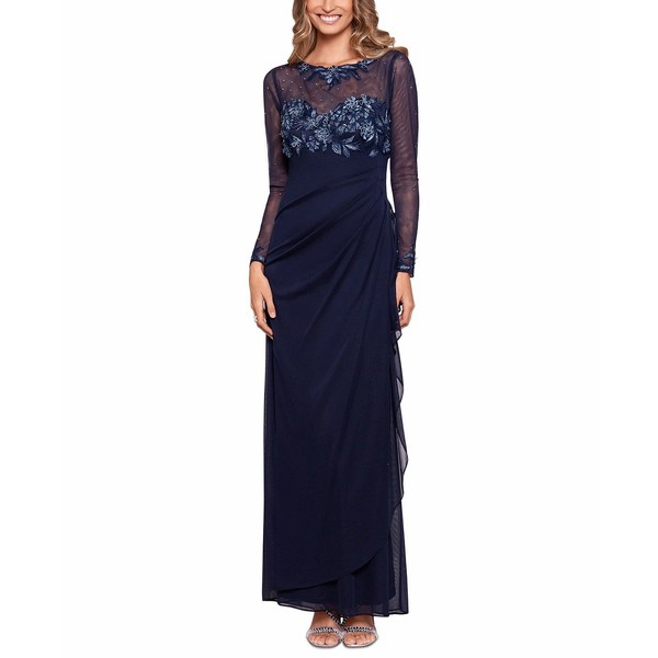 エスケープ レディース ワンピース トップス Lace Embroidered Gown Navy Blue