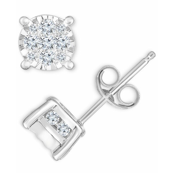 トゥルーミラクル レディース ピアス＆イヤリング アクセサリー Diamond Cluster Stud Earrings (1/2 ct. t.w.) in 14k White Gold White