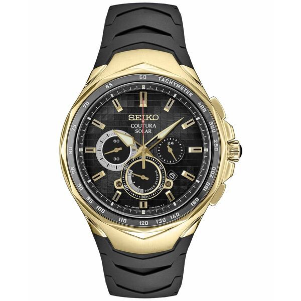 セイコー メンズ 腕時計 アクセサリー Men's Chronograph Coutura Solar Black Rubber Strap Watch 46mm Black