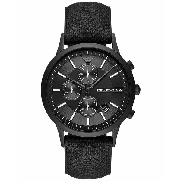 エンポリオ アルマーニ メンズ 腕時計 アクセサリー Men's Chronograph Black Silicone Fabric Strap Watch 43mm Black