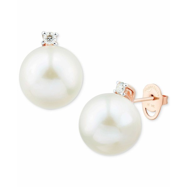 ホノラ レディース ピアス＆イヤリング アクセサリー Cultured White Ming Pearl (12mm) & Diamond (1/8 ct. t.w.) Stud Earrings in 14k