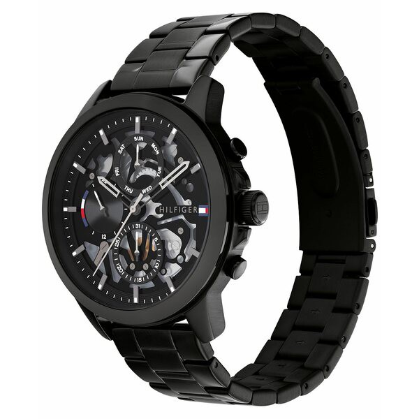 トミー ヒルフィガー メンズ 腕時計 アクセサリー Men's Black-Tone Stainless Steel Bracelet Watch 44mm Black