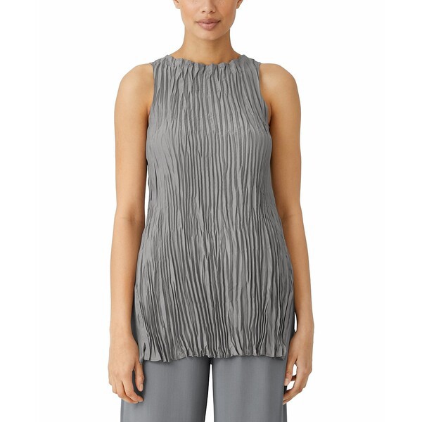 エイリーンフィッシャー レディース カットソー トップス Women's Silk Boat-Neck Long Tank Top Steel