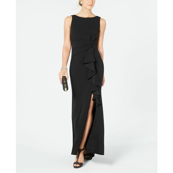 ベッツィ アンド アダム レディース ワンピース トップス Women's Sleeveless Ruffle-Detail Gown Black