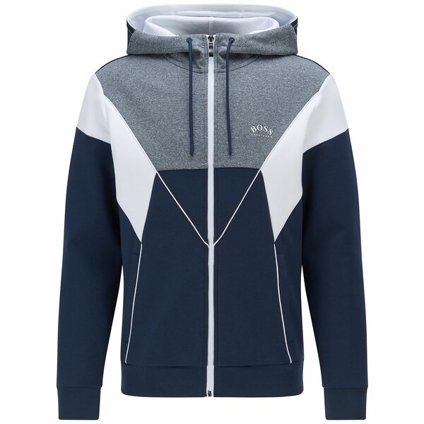 ヒューゴボス メンズ シャツ トップス BOSS Men's Color-Blocked Hooded Sweatshirt Navy