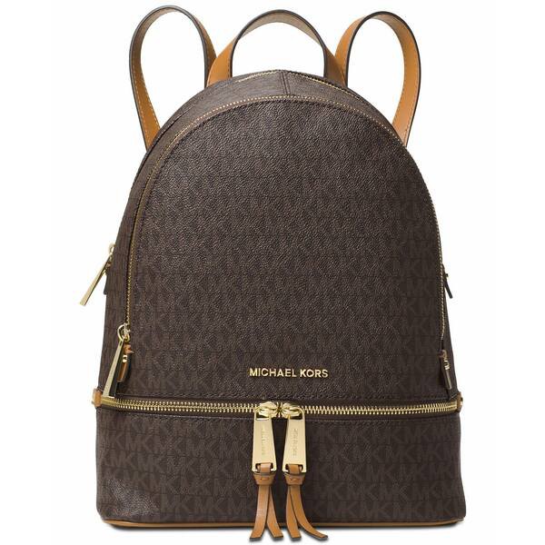 マイケルコース レディース バックパック・リュックサック バッグ Signature Rhea Zip Medium Backpack Brown/Gold