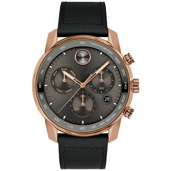 モバド メンズ 腕時計 アクセサリー Bold Verso Men's Swiss Chronograph Black Leather Strap Watch 44mm Bronze