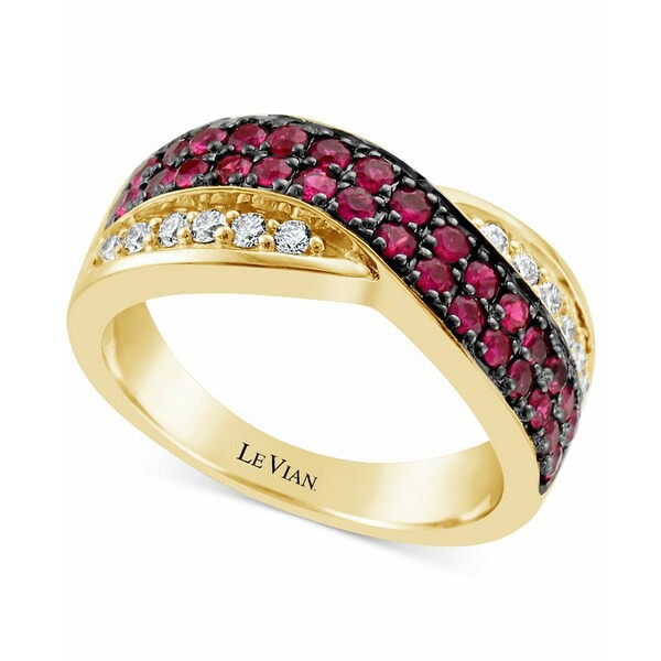 ルヴァン レディース リング アクセサリー Passion Ruby (3/4 ct. t.w.) & Vanilla Diamond (1/4 ct. t.w.) Crossover Ring in 14k Gold