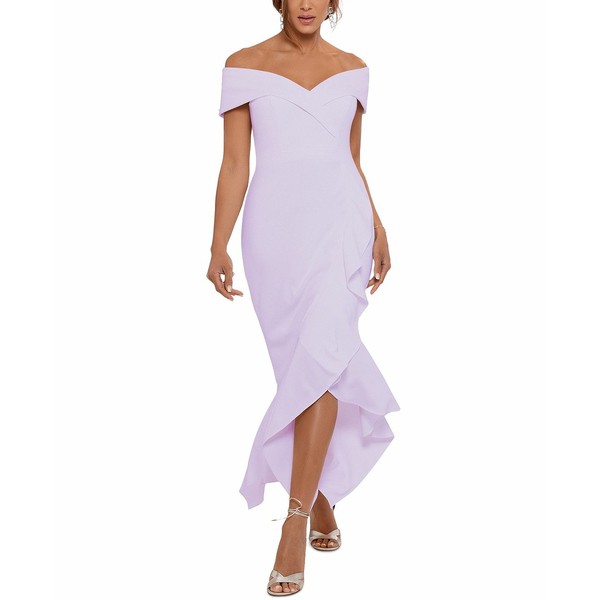 エスケープ レディース ワンピース トップス Petite Ruffled Off-The-Shoulder Gown Lilac