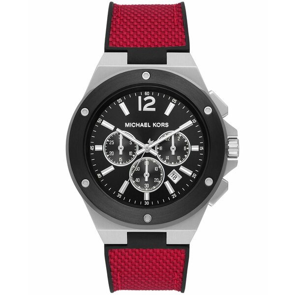 マイケルコース メンズ 腕時計 アクセサリー Men's Lennox Chronograph Black and Red Nylon Strap Watch Red