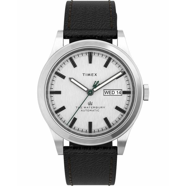 タイメックス メンズ 腕時計 アクセサリー Men's Waterbury Traditional Automatic Black Leather Strap Watch 39mm Black