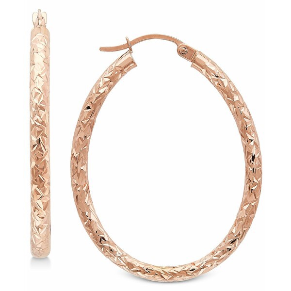 イタリアン ゴールド レディース ピアス＆イヤリング アクセサリー Textured Oval Hoop Earrings in 14k Gold, 1-3/8 inch Rose Gold