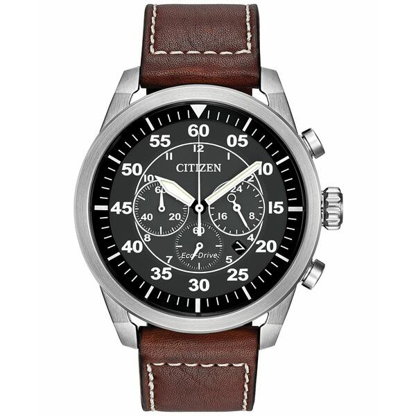 シチズン メンズ 腕時計 アクセサリー Men's Chronograph Eco-Drive Brown Leather Strap Watch 45mm CA4210-24E No Color