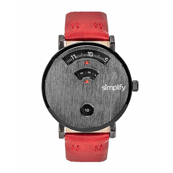 シンプリファイ レディース 腕時計 アクセサリー Women's The 7000 Black or Red or Brown Genuine Leather Band Watch, 40mm Black, Red