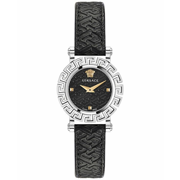 ヴェルサーチ レディース 腕時計 アクセサリー Women's Swiss Greca Glam Black Leather Strap Watch 30mm Stainless Steel