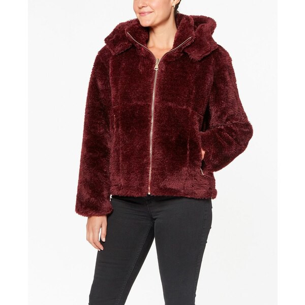 ヴィンスカムート レディース ジャケット＆ブルゾン アウター Short Hooded Faux Fur Jacket Oxblood