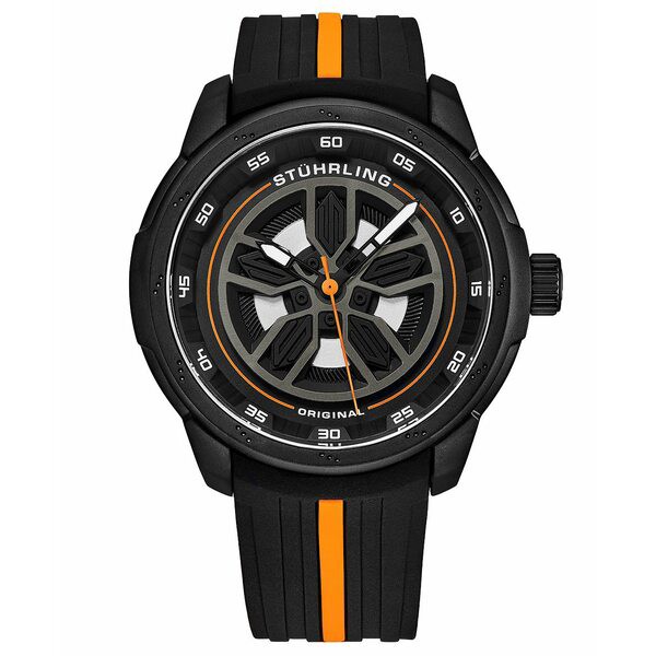 スターリング メンズ 腕時計 アクセサリー Men's Black Rubber Silicone Strap with Orange Stripe Watch 44mm Black