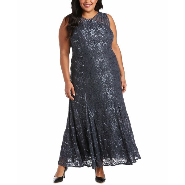 アールアンドエムリチャーズ レディース ワンピース トップス Plus Size Sequin Lace Gown Charcoal Gray