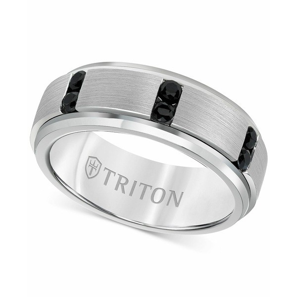 トライトン メンズ リング アクセサリー Men's Black Sapphire Beveled-Edge Band (1/2 ct. t.w.) in White Tungsten Carbide Tungsten