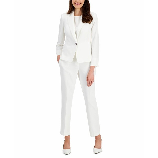 ル スーツ レディース カジュアルパンツ ボトムス Women's One-Button Slim-Fit Pantsuit, Regular and Petite Sizes Natural White