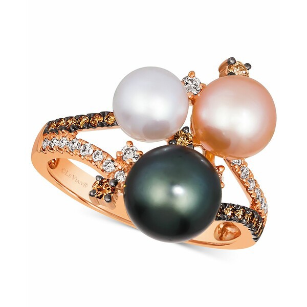 ルヴァン レディース リング アクセサリー Multicolor Pearl (6-8mm) & Diamond (1/3 ct. t.w.) Cluster Statement Ring in 14k Rose Gol