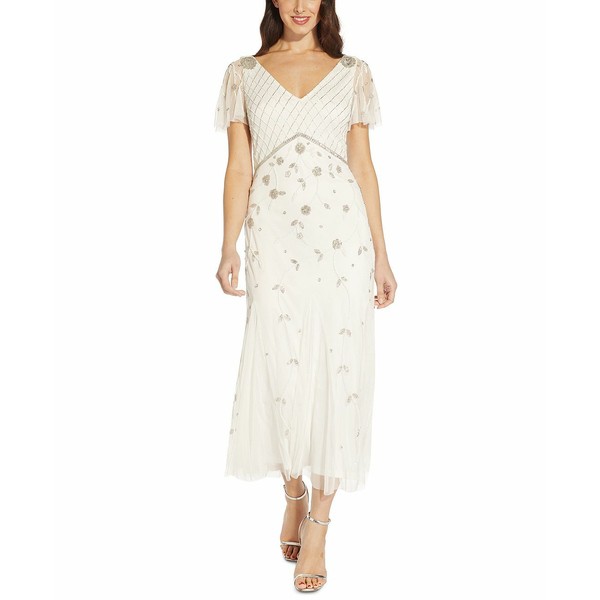 アドリアナ パペル レディース ワンピース トップス Beaded Flutter-Sleeve Dress Ivory