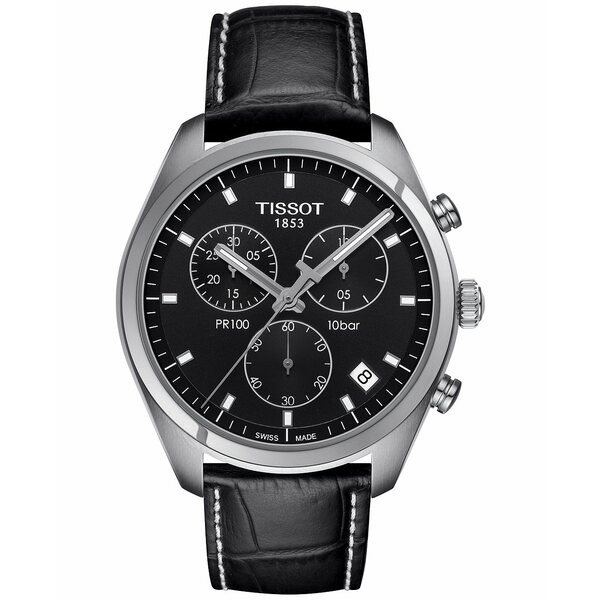 ティソット メンズ 腕時計 アクセサリー Men's Swiss Chronograph Tissto PR 100 Black Leather Strap Watch 41mm T1014171605100 No Col